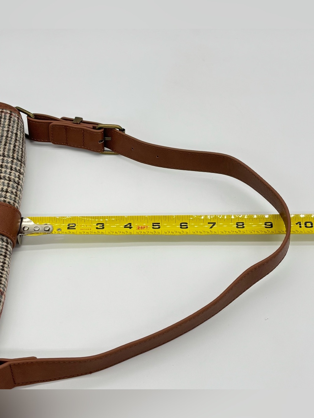 Frye & Co Houndstooth Plaid Shoulder Bag Brown Purse Academia Equestrian Preppy - Picture 11 of 15